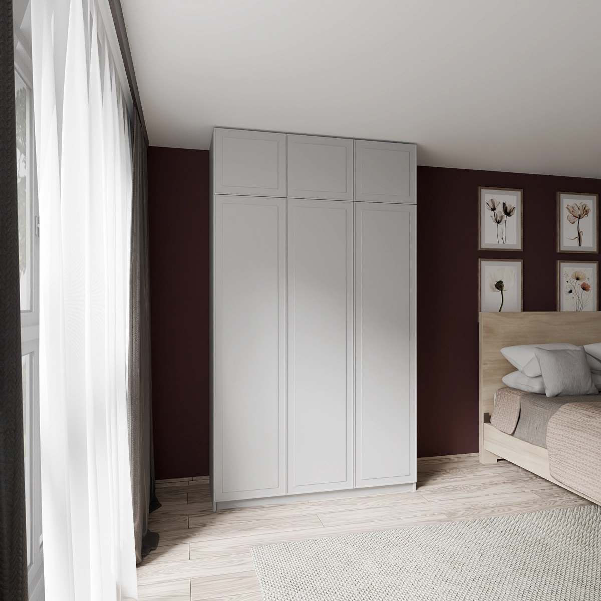 Шкаф с антресолью и фрезерованными фасадами Марс Серый (Селден)